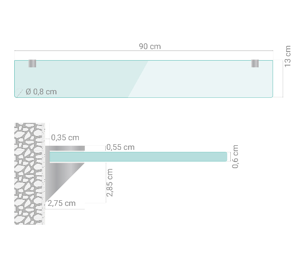 Mensola fluttuante in vetro 90x13 cm