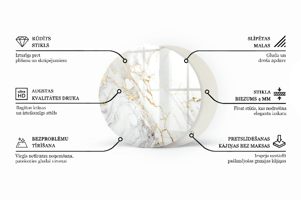 Top tavolo rotondo Elegante motivo in marmo