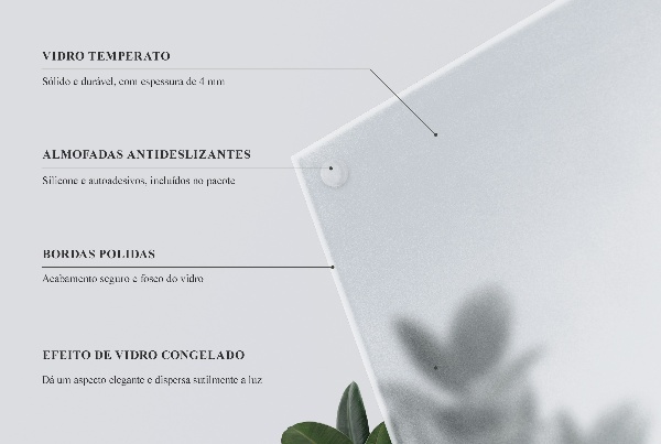 Piano in vetro traslucido per tavolo rettangolare