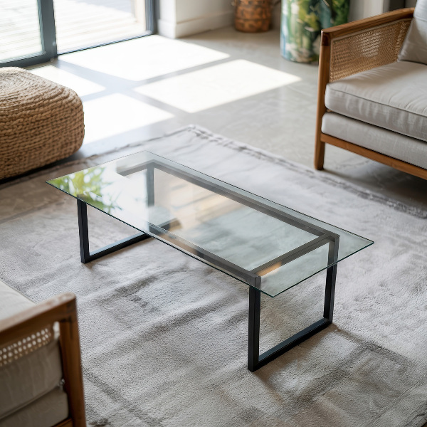 Piano di cristallo per tavolo rettangolare trasparente