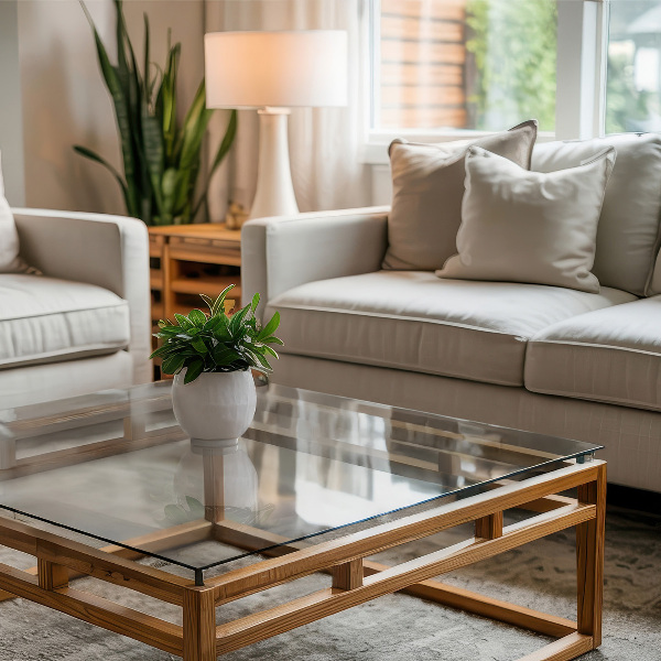 Piano di cristallo per tavolo rettangolare trasparente