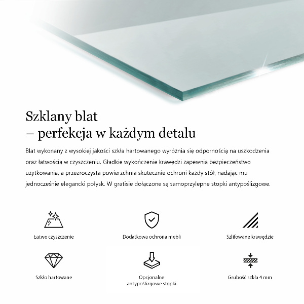 Piano di cristallo per tavolo rettangolare trasparente