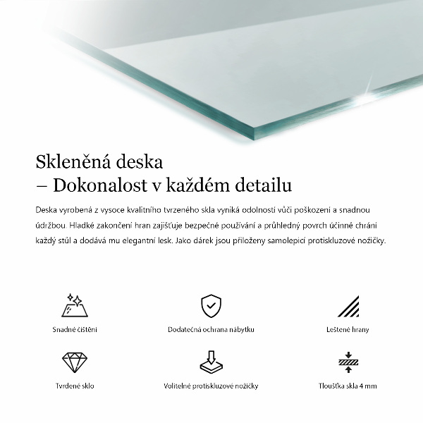 Piano di cristallo per tavolo rettangolare trasparente