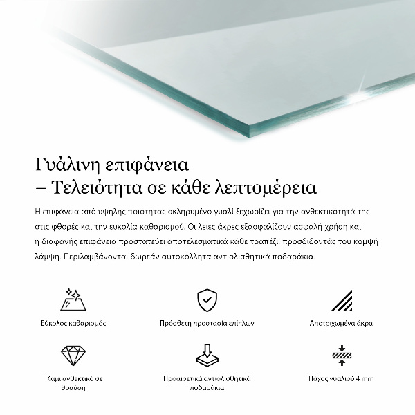 Piano di cristallo per tavolo rettangolare trasparente