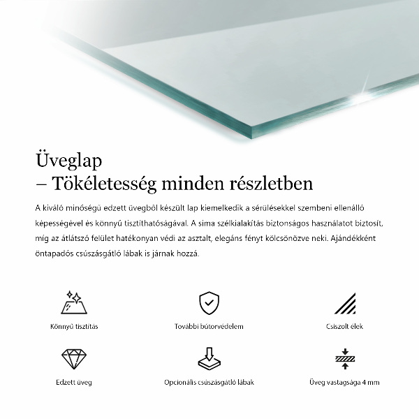 Piano di cristallo per tavolo rettangolare trasparente