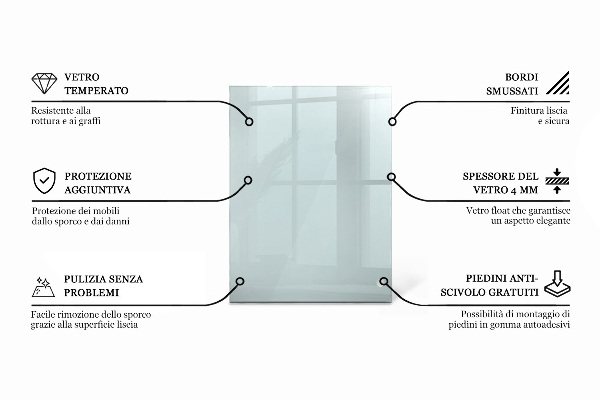 Piano di cristallo per tavolo rettangolare trasparente