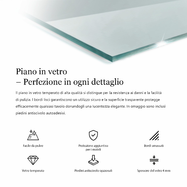 Piano di cristallo per tavolo rettangolare trasparente