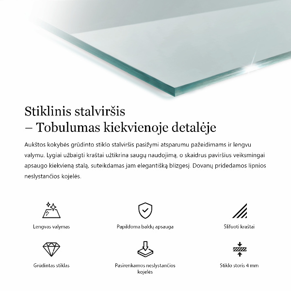 Piano di cristallo per tavolo rettangolare trasparente