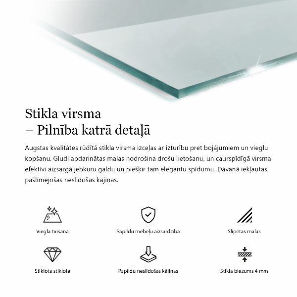 Piano di cristallo per tavolo rettangolare trasparente