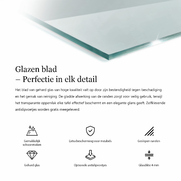 Piano di cristallo per tavolo rettangolare trasparente