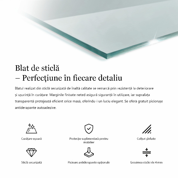 Piano di cristallo per tavolo rettangolare trasparente