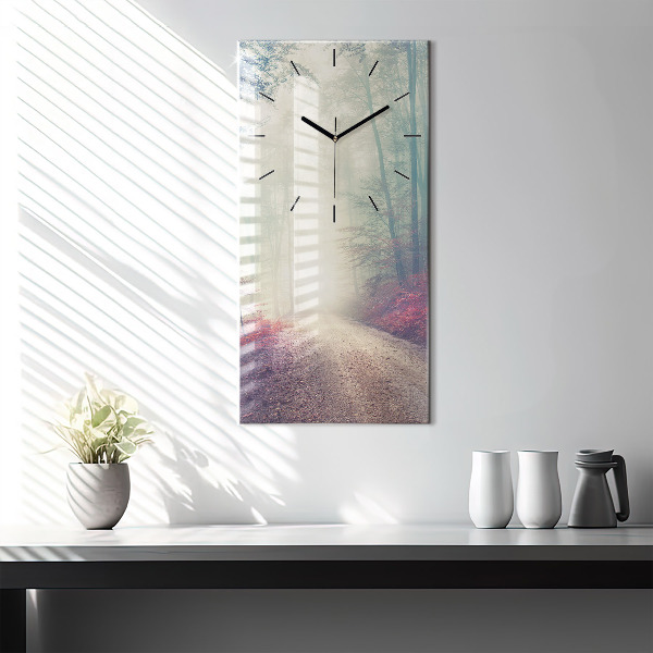 Orologio verticale Strada autunnale Foresta Nebbia