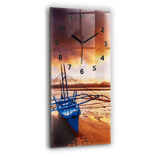 Orologio verticale in vetro Barca e tramonto