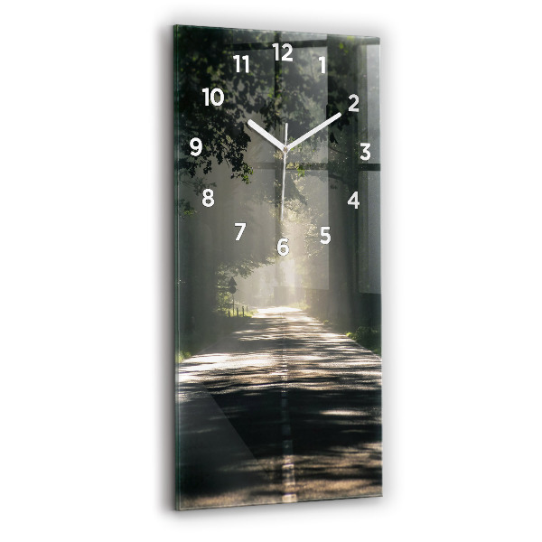Orologio verticale in vetro Strada forestale e strisce di sole
