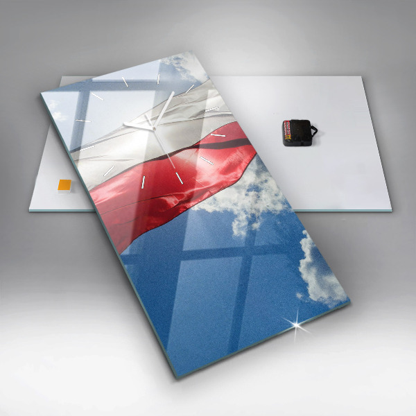 Orologio verticale in vetro La bandiera polacca contro il cielo