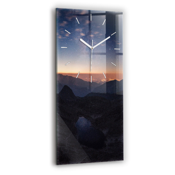 Orologio verticale in vetro Montagne al tramonto