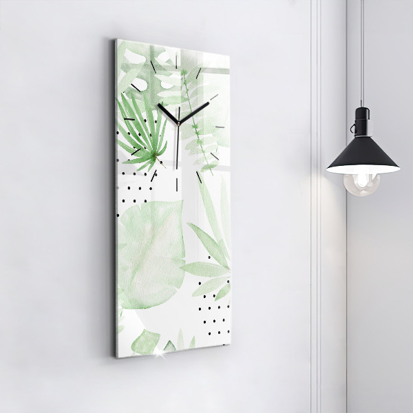 Orologio verticale in vetro Foglie verdi