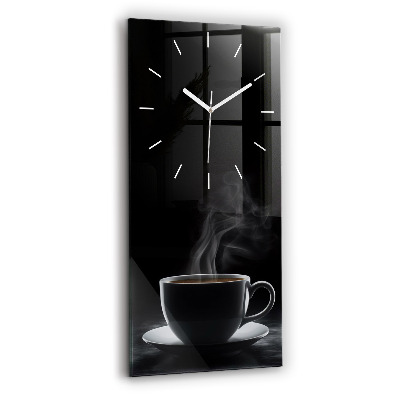 Orologio verticale in vetro Una tazza di caffè nero