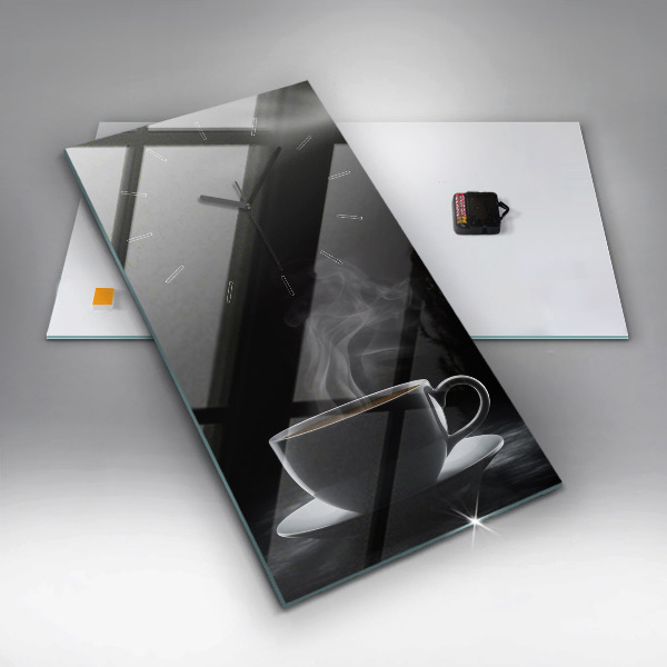 Orologio verticale in vetro Una tazza di caffè nero