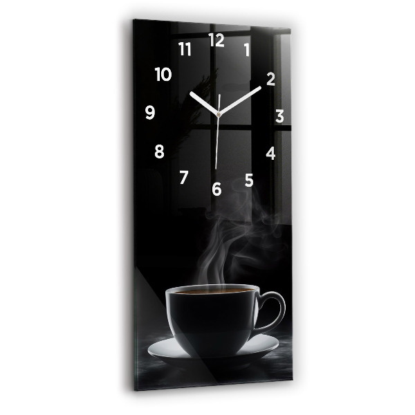Orologio verticale in vetro Una tazza di caffè nero