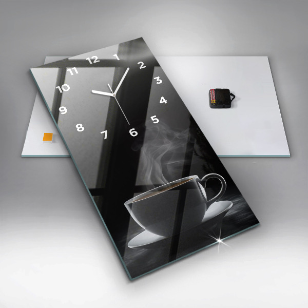 Orologio verticale in vetro Una tazza di caffè nero