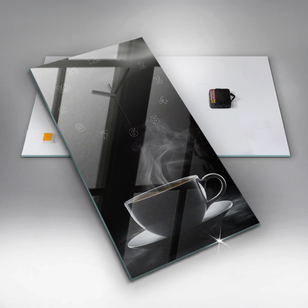 Orologio verticale in vetro Una tazza di caffè nero