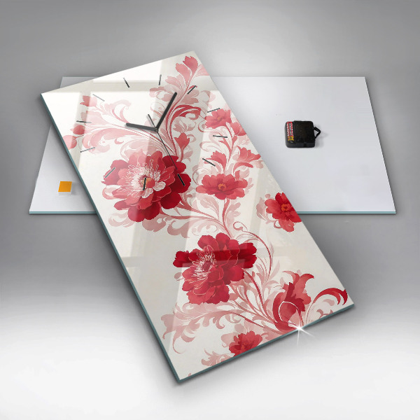 Orologio verticale in vetro Fiori rossi