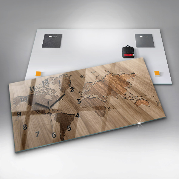 Orologio rettangolare Mappa del mondo su legno