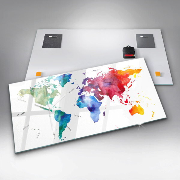 Orologio rettangolare Mappa del mondo ad acquerello