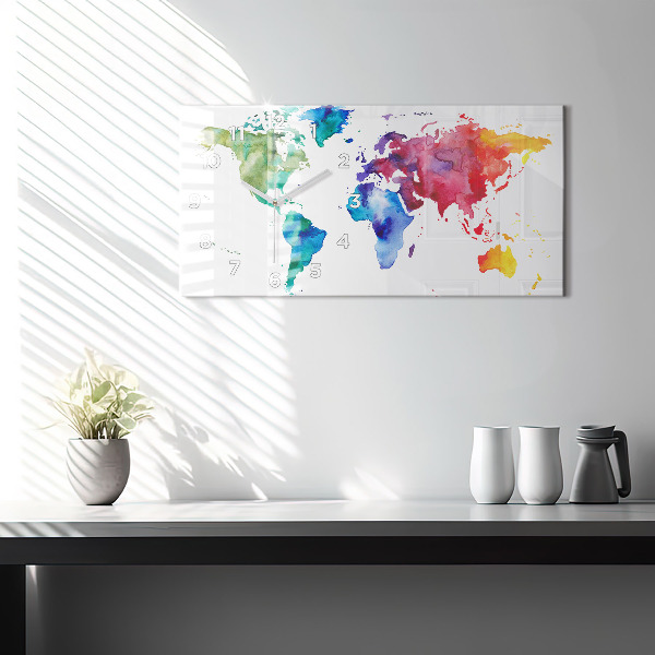 Orologio rettangolare Mappa del mondo ad acquerello