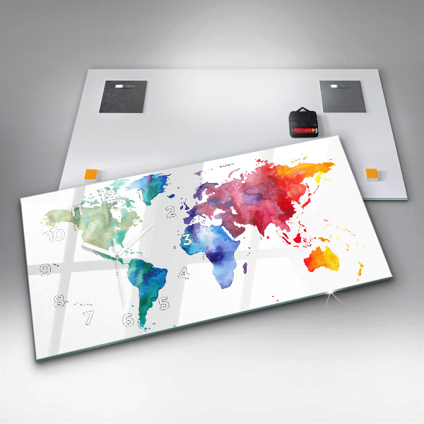 Orologio rettangolare Mappa del mondo ad acquerello