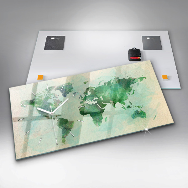 Orologio rettangolare Mappa del mondo ad acquerello