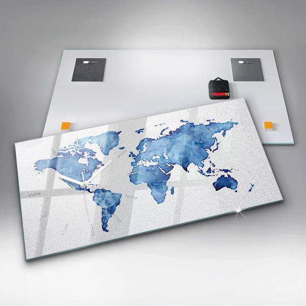 Orologio rettangolare Mappa del mondo ad acquerello