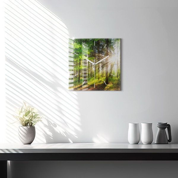 Orologio quadrato in vetro Alba nella foresta
