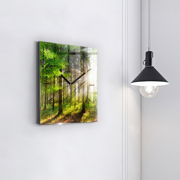 Orologio quadrato in vetro Alba nella foresta