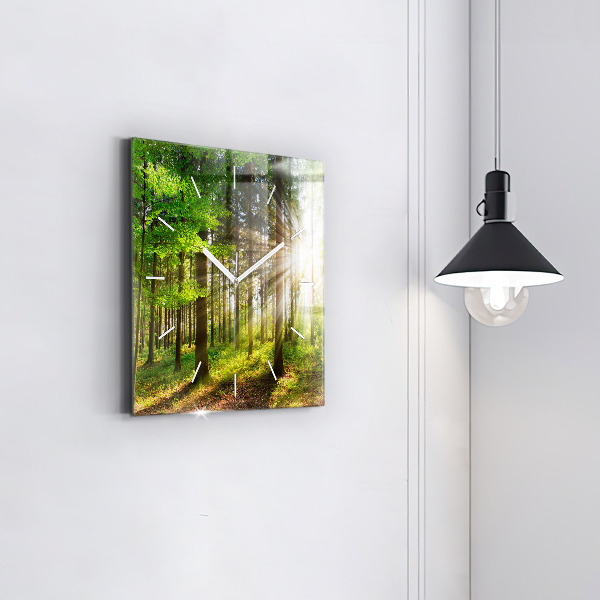 Orologio quadrato in vetro Alba nella foresta