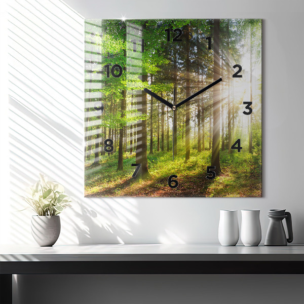 Orologio quadrato in vetro Alba nella foresta