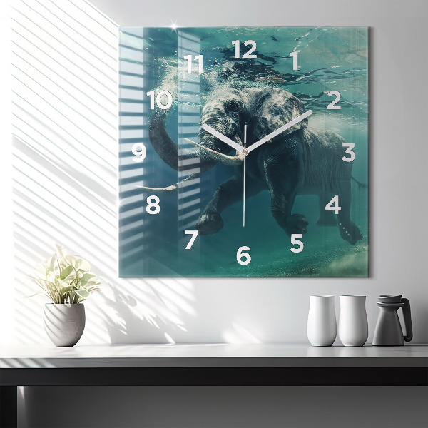 Orologio quadrato in vetro Elefante che nuota nell'oceano