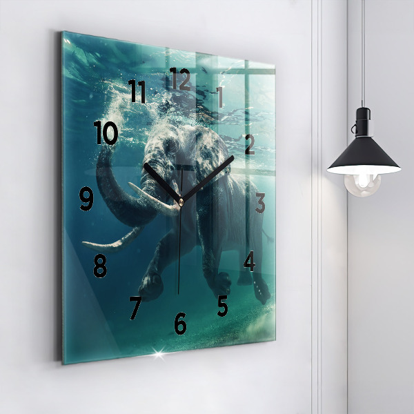 Orologio quadrato in vetro Elefante che nuota nell'oceano