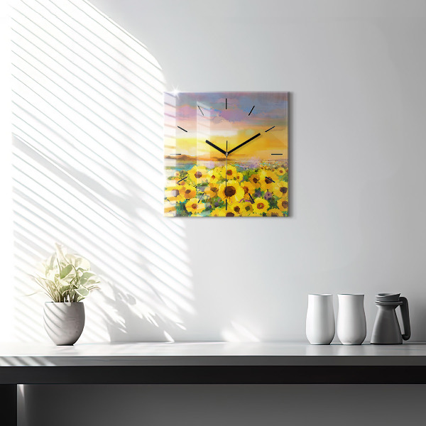 Orologio quadrato in vetro Campo di girasoli