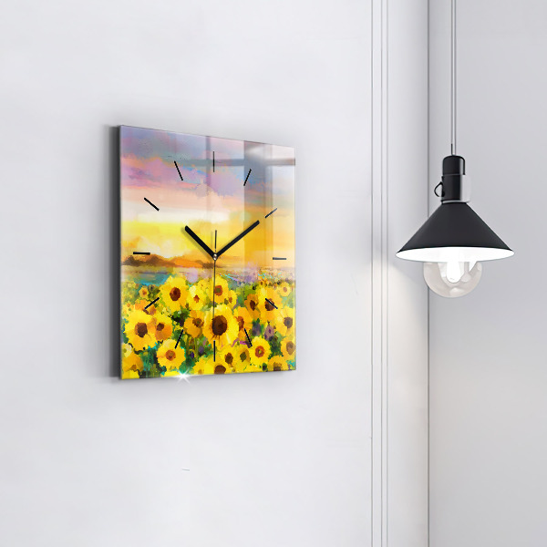 Orologio quadrato in vetro Campo di girasoli
