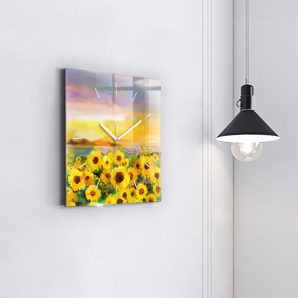 Orologio quadrato in vetro Campo di girasoli