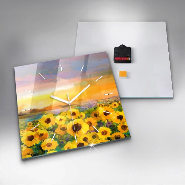 Orologio quadrato in vetro Campo di girasoli