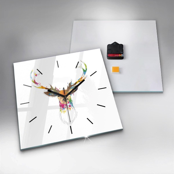 Orologio quadrato Testa di cervo colorata