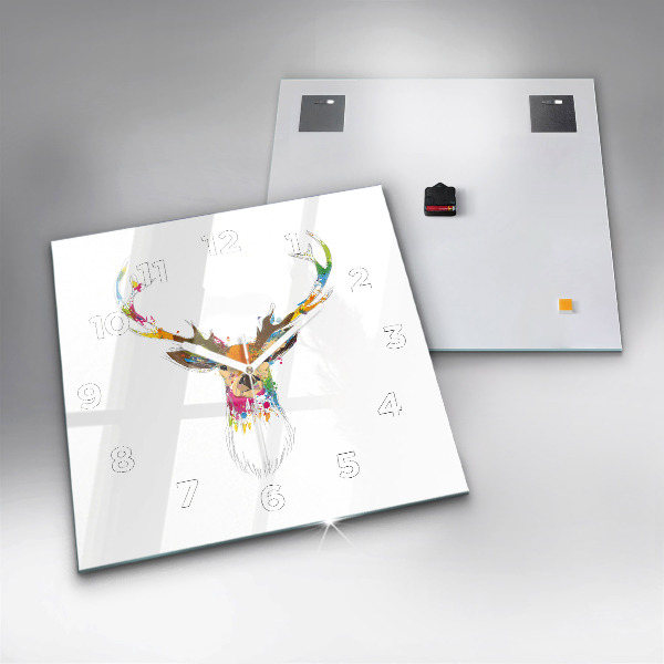 Orologio quadrato Testa di cervo colorata