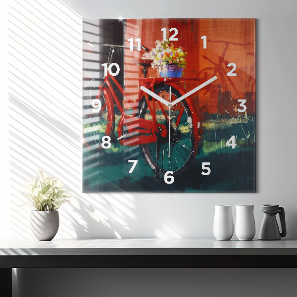 Orologio quadrato in vetro Bici dipinta