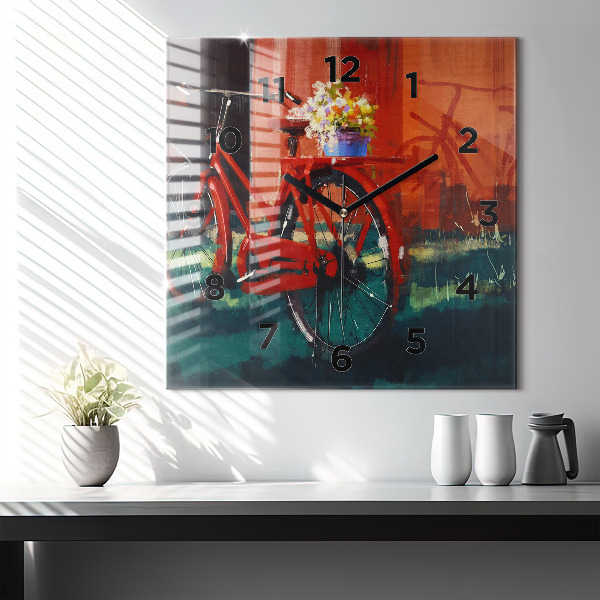 Orologio quadrato in vetro Bici dipinta