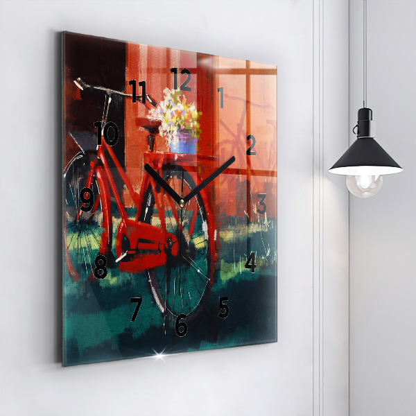 Orologio quadrato in vetro Bici dipinta