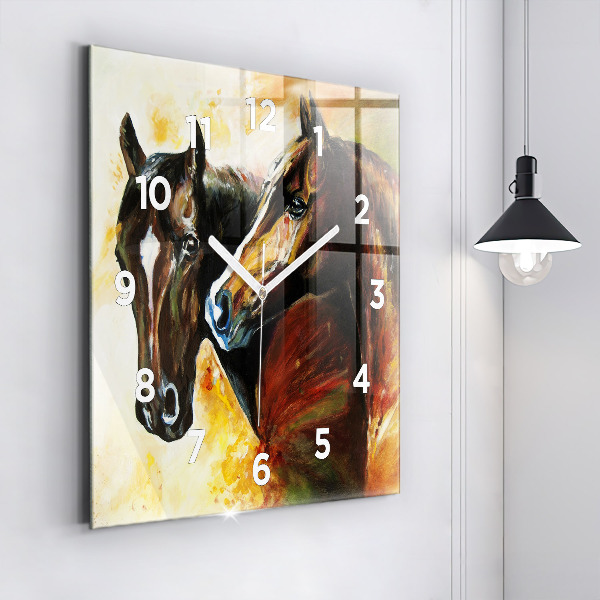 Orologio quadrato Due cavalli dipinti