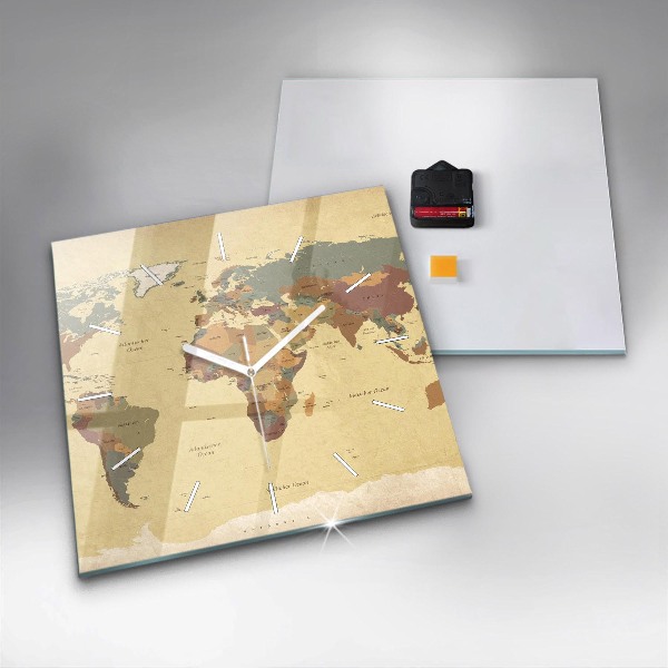 Orologio quadrato Mappa del mondo d'epoca